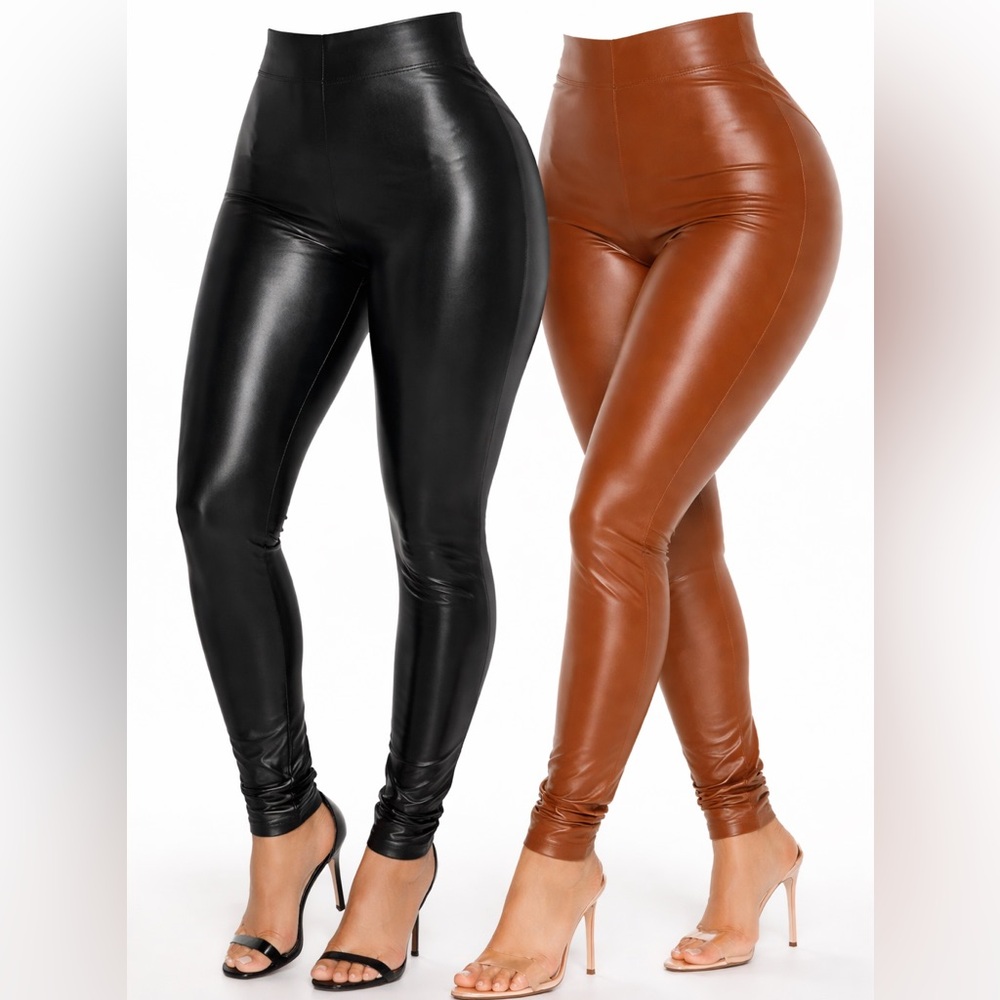 (2) Faux Leather Leggings Bundle Black + Brown Size M Neutral | Capsule Closet